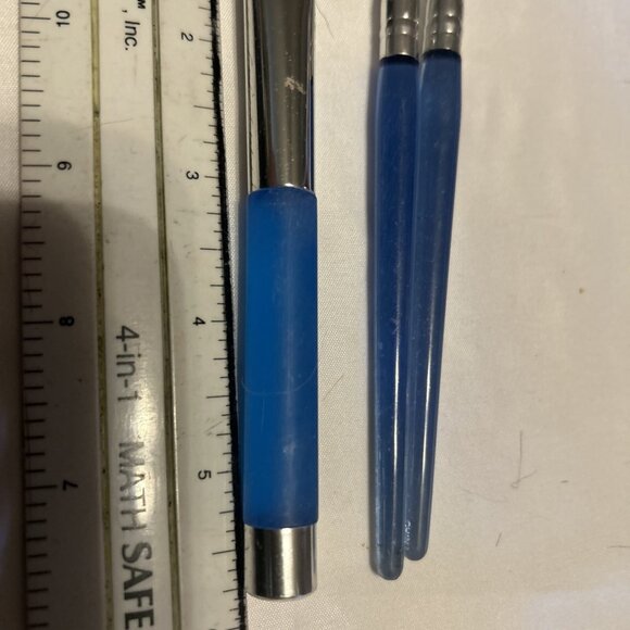 Cosmetic Makeup Brush Set of 3 Long Assorted Size Blue Handles W/gold New - Picture 6 of 9